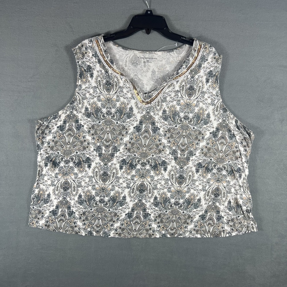Croft & Barrow Women's 3X Plus Paisley Sequin Beaded V-Neck‎ Tank Top Blouse